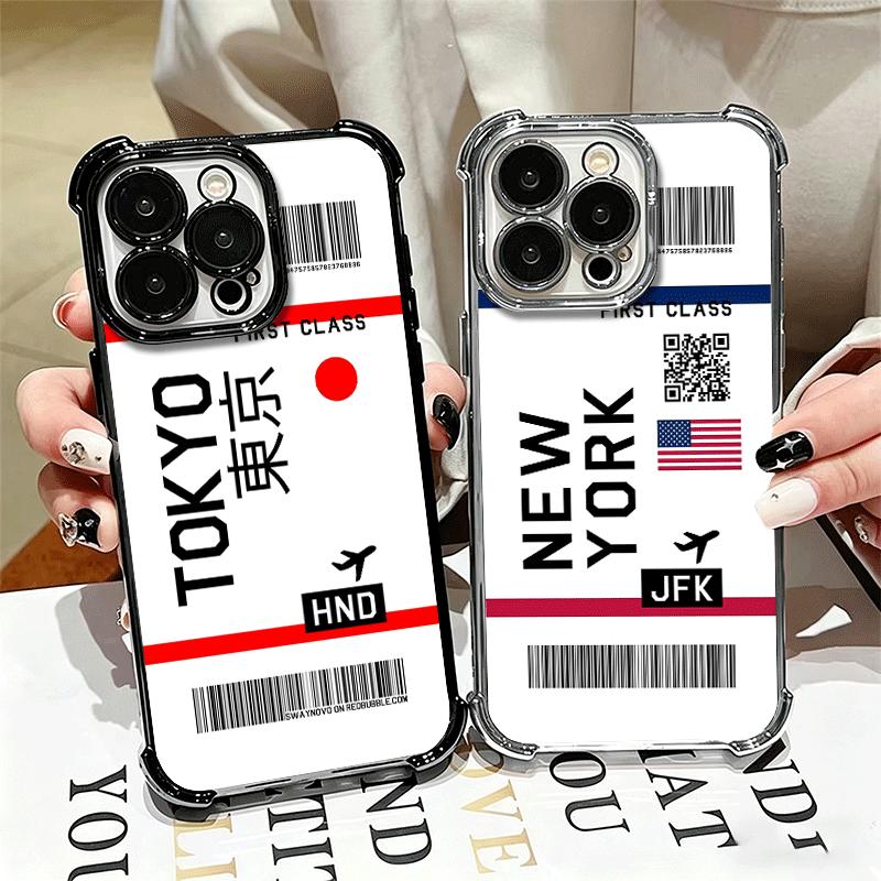 Travel Air Ticket Label Soft Phone Case For iPhone 15 16 17 Air 14 Pro Max 16E Plus 13 12 Mini Plating Anti-Fall Fundas