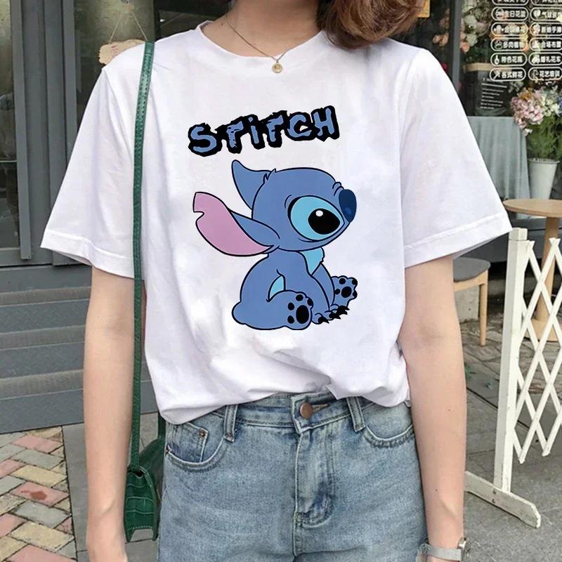 Funny Kawaii Shirt Disney Lilo Stitch Cartoon T Shirt Stitch Cute Manga T-shirt Y2k Graphic Tshirt Top Tee Clothes