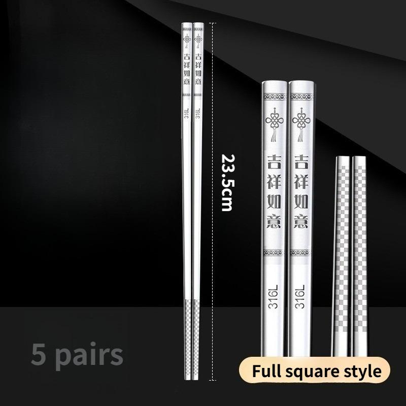 5 Pairs Chopsticks Food Grade Stainless Steel Household High End Light Luxury Premium Feel Commercial Catering