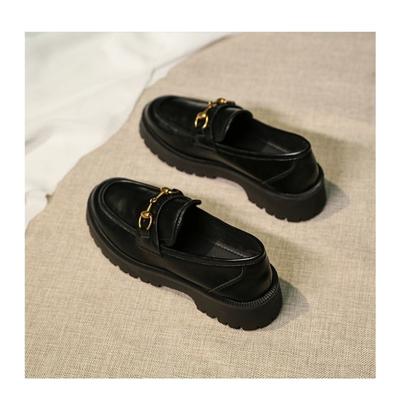 Mocassins de plataforma femininos sapatos de camada única sapatos de couro pequenos jk outono novo britânico retro metal boca fundo macio