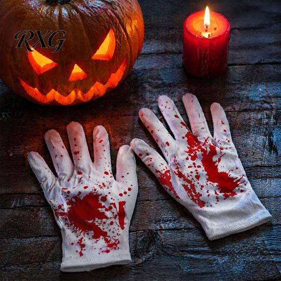Holiday Party Atmosphere Supplies Halloween Horror Gloves, Creepy Red Hand Cosplay Prop for Party, Indoor Props Spooky Costume Accessory Haunted