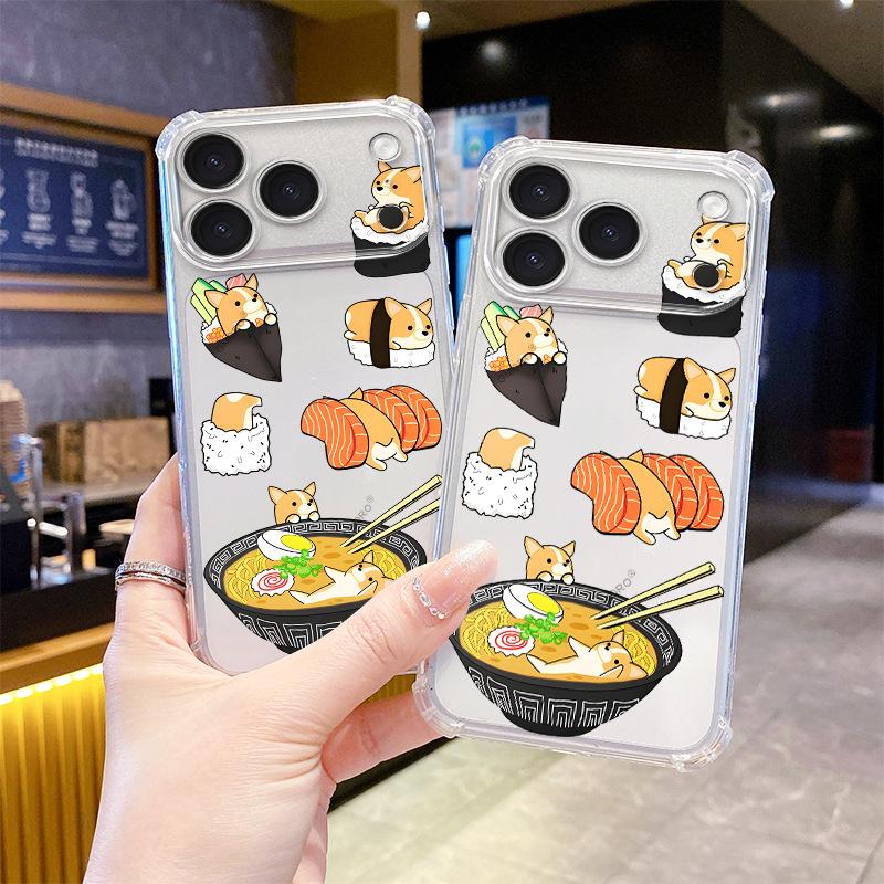 Internet celebrity same cute corgi sushi TPU transparent anti-drop soft case Apple 14/15promax mobile phone case