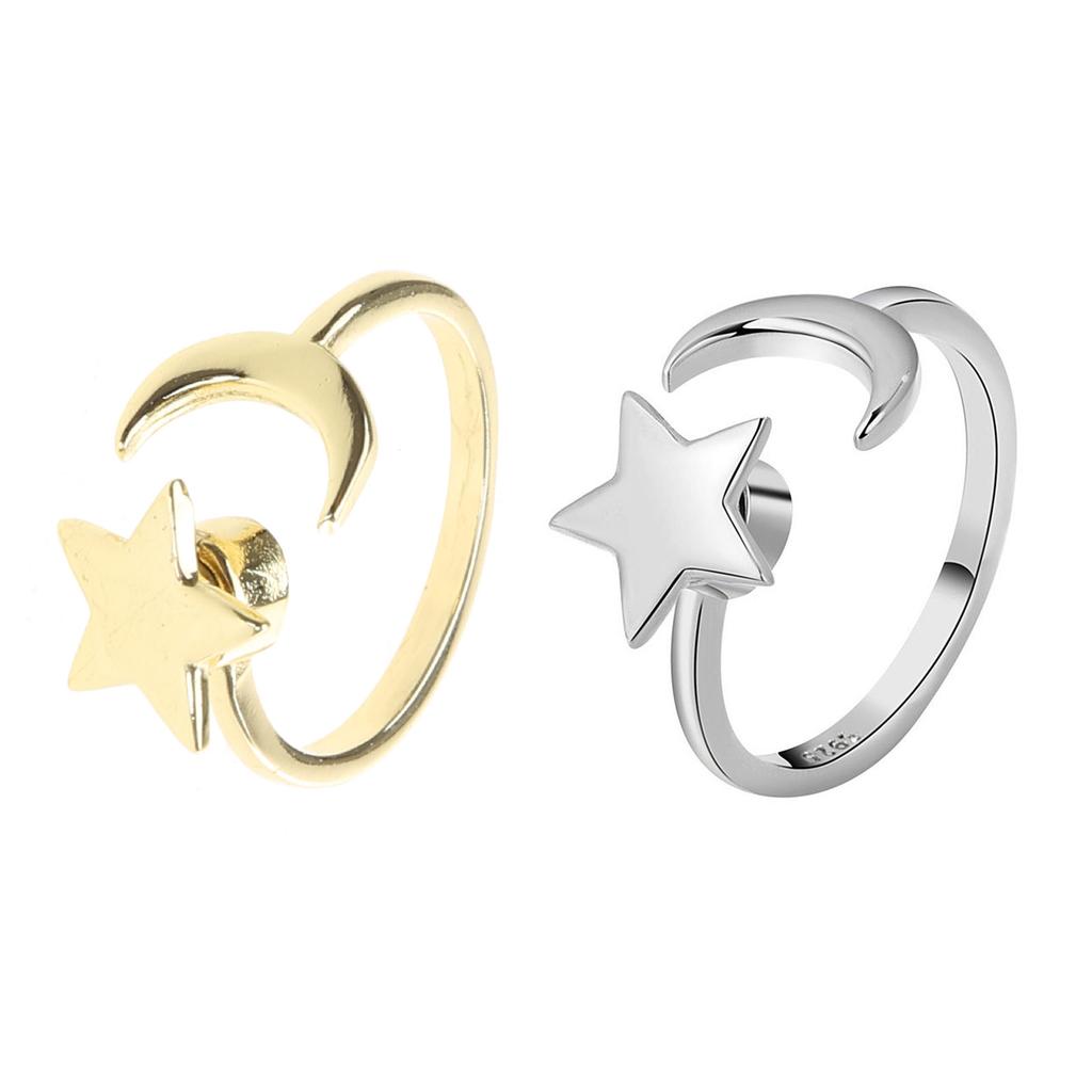 Gold Silver Korean Fashion Personality Jewelry Creative Running Bead Ring Star Moon Spinning Ring Women's Simple Rin