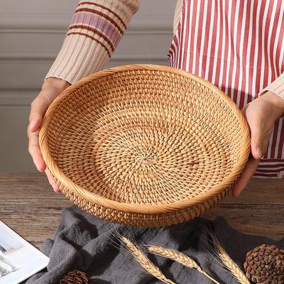 Handgewebte Aufbewahrungskörbe aus natürlichem Rattan für den Esstisch zu Hause, Wohnzimmer, Snacks, Obst, Gemüse, Lebensmittel, runde gewebte Tablettbox