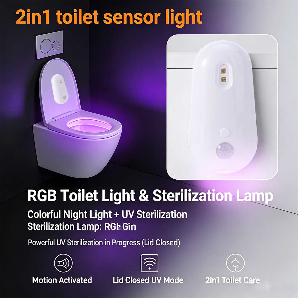 Motion Sensor Activated Toilet UV Sanitizer RGB Color Changing Toilet Sensor Light Travel