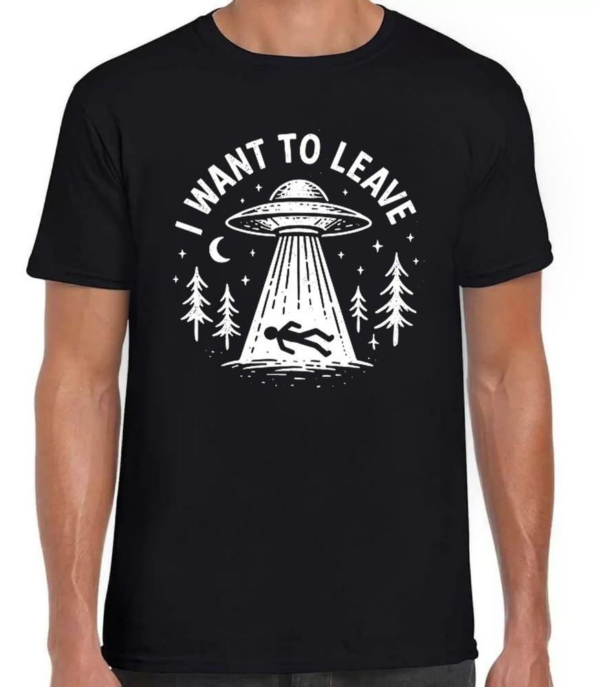 

НЛО Я Хочу Улететь Инопланетяне Веселая Новинка Надпись Черная Подарочная Футболка 439 3XL