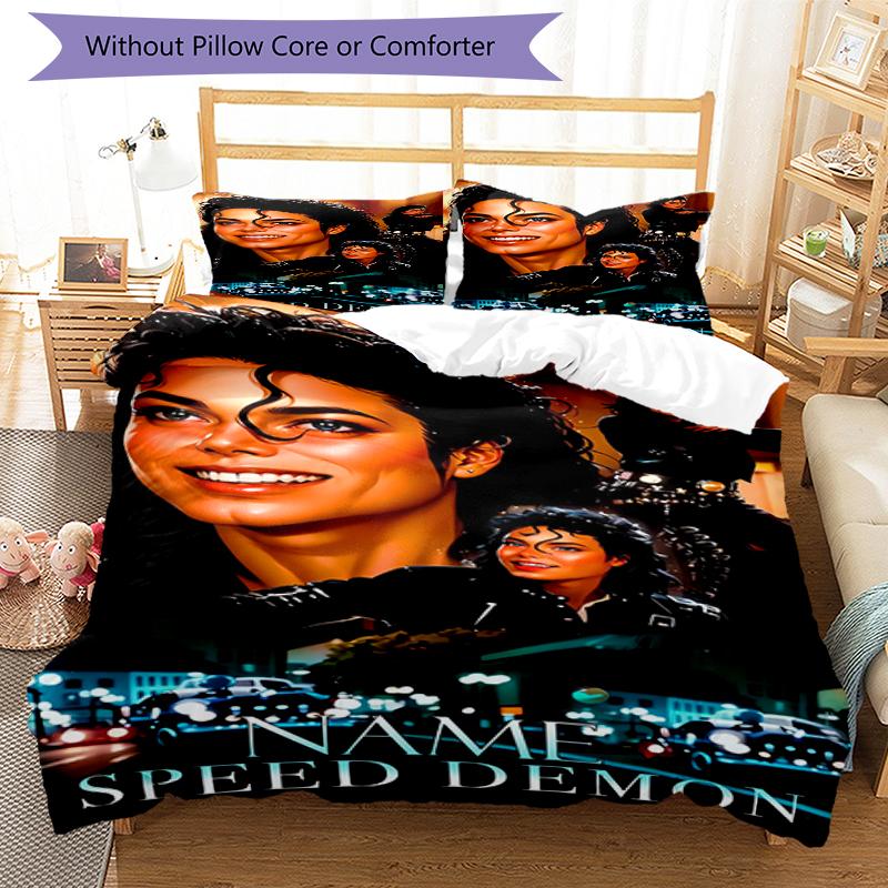 3pcs Custom Name Michael Jackson Bedding Set Duvet Cover Closure Includes 1 Duvet Cover & 2 Pillowcases, Soft and Comfortable for All Seasons.