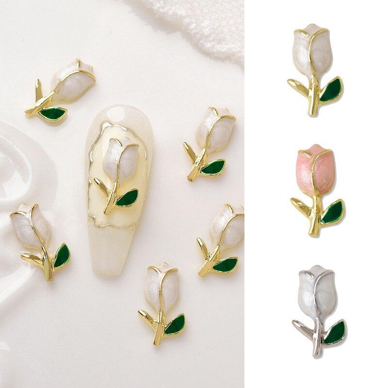 5Pcs/pack 3D Tulip Ornament Metal Texture Nail Jewelry Nail Art Decoration