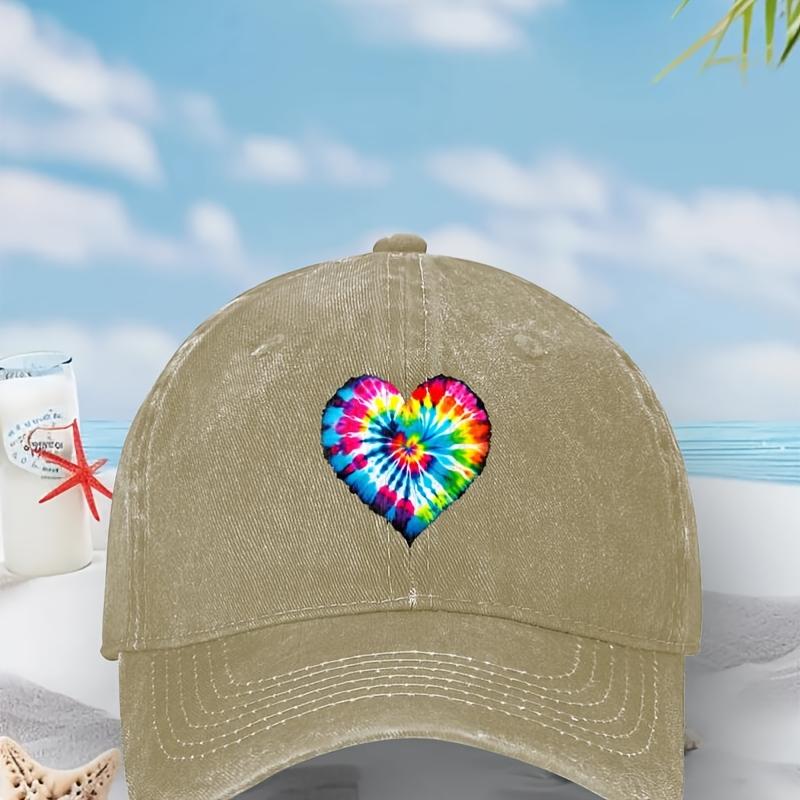 TieDye Heart Baseball Cap Distressed Denim Casual Summer Unisex Adult Sun Protection Hat