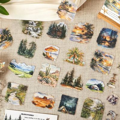 15 szt./worek Seria Podróż przez Naturę Vintage Las Drzewo Plaża Krajobraz Materiał Kolaż Naklejka PET Kreatywny DIY Dziennik Artykuły Papiernicze