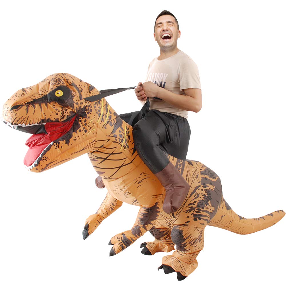 Bohuiteng Dinosaur Cosplay Dinosaur Kigurumi Rider Adult Halloween Party Costume Set Half-Body Costume, Outfit, Unisex, Monster, Air-Fillable, (Brown)