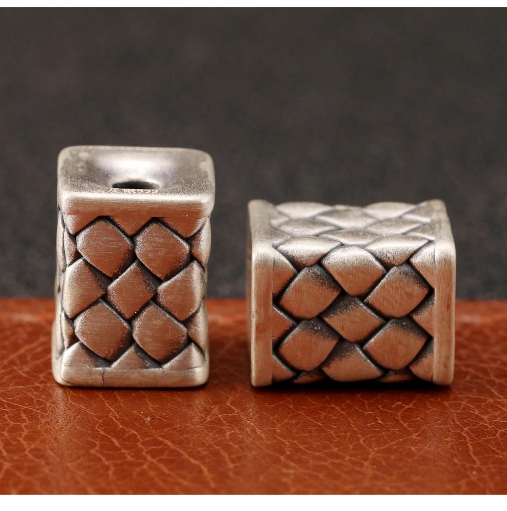S999 Sterling Silver Woven Square and Barrel Spacer Beads - Retro Lu Lu Tong DIY Braiding Accessories