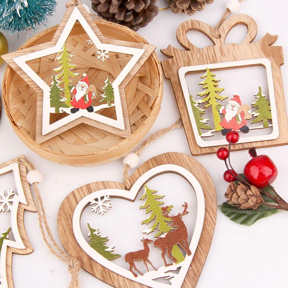 Decor Santa Claus DIY Craft Christmas Tree Pendant Xmas Ornament Snowman Snowflake Elk Wood Hanging