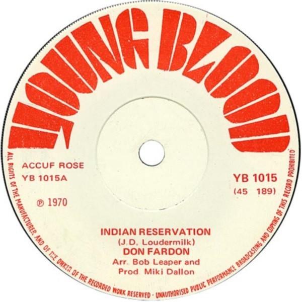 

7inch Record DON FARDON Indian Reservation YB1015 Young Blood 1970 UK Pop Used