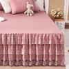 Classic Romantic Lace Layer Bed Skirt Set 3Pcs Bedding Set Ruffle Anti-slip Bedspread with Pillowcases Pure Color Bedroom Decor