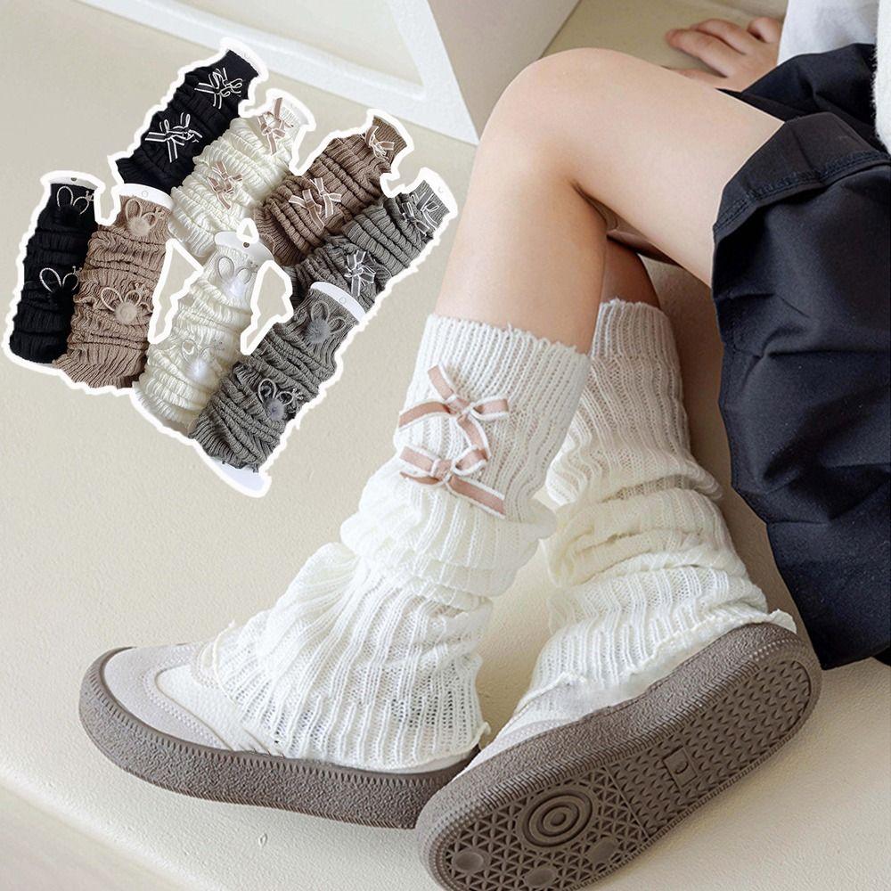Soft Cotton Long Stockings Solid Color Pile Sock Sweet Knitted Socks  3-12 Year Children