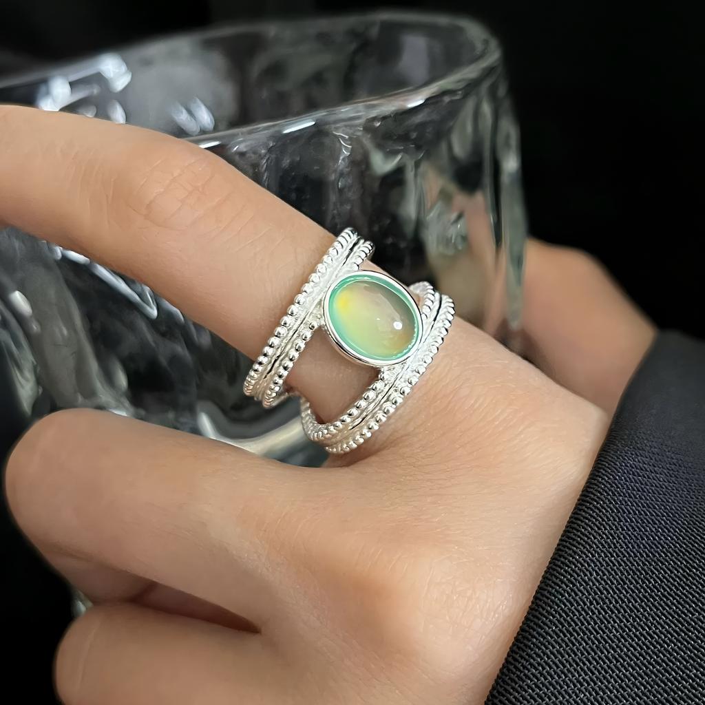 PANJBJ 925 Silver Geometry Crystal Ring For Women Ellipse Exaggerated Punk Water Drop Open Jewelry Gift