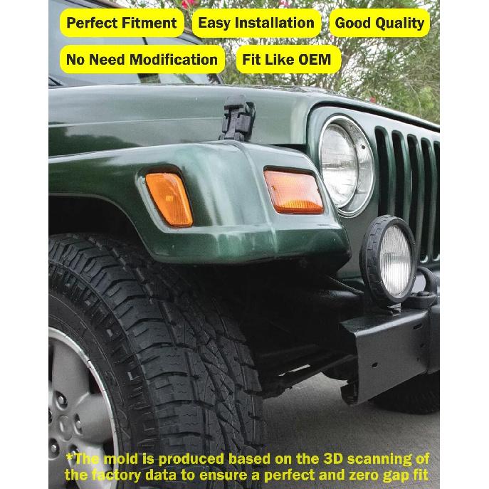 

4PCS- Front Bumper Signal Cover & Front Side Marker Lights Housing Assembly Kit Compatible with Jeep Wrangler TJ 1997-2006, Bulbs not included
