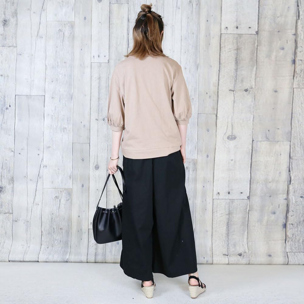 Twill Gaucho Size Black WC-0171 Women's Wide-leg Pants, Flared, Cotton, Spring, Summer, Autumn, Winter, 4L,