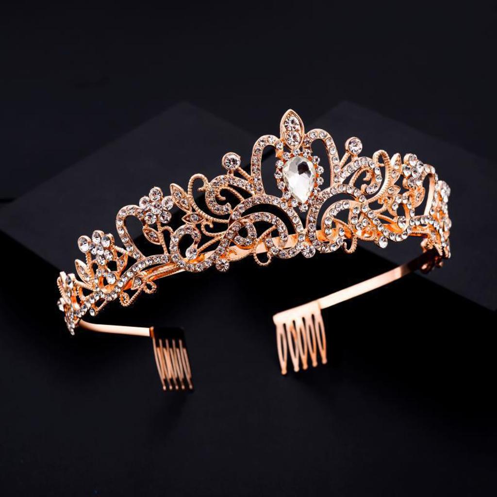 Shimmering Crystal Tiara Crown Princess Wedding Headpiece Gold Rhinestone Baroque Headband for Proms and Birthday