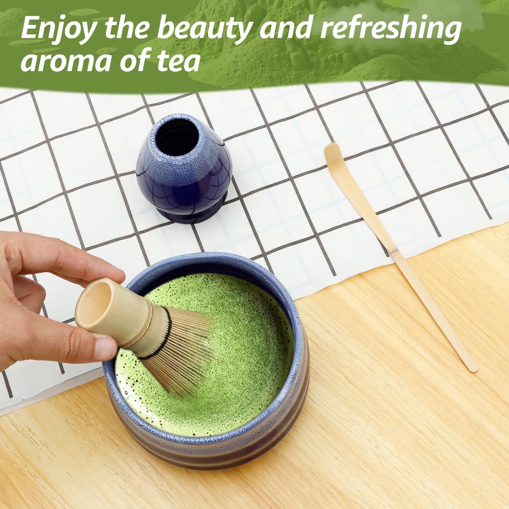 Zestaw 4 sztuk narzędzi do herbaty Matcha Zestaw trzepaczek do Matchy Japoński styl Zestaw do parzenia herbaty z miarką Uchwytem na trzepaczkę Miseczką do domu dla początkujących