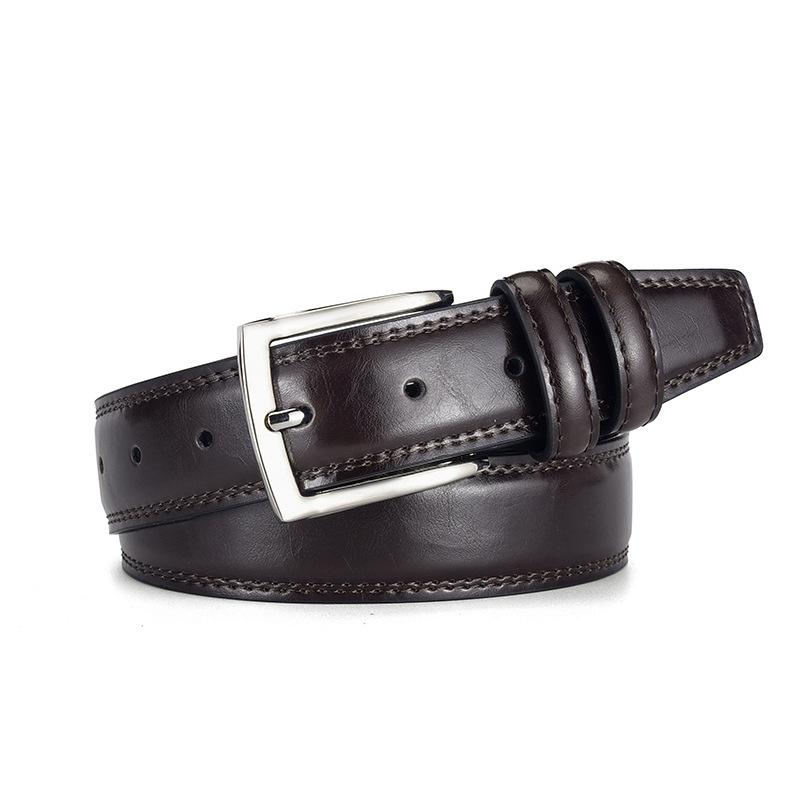 

Мужской ремень из натуральной кожи, мужской ретро-ремень из коровьей кожи, двухслойный, высококачественный, простой, повседневный, с пряжкой 125cm темно-коричневого