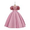 New Girls' Princess Dress with Fine Sequins, Puff Sleeves, and Spliced Satin Tutu Skirt