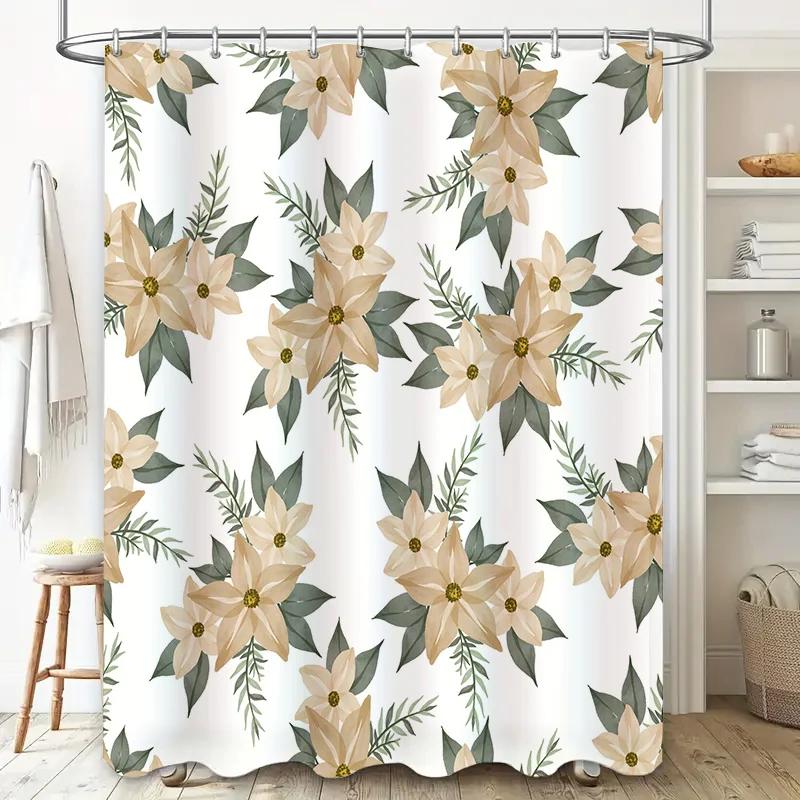 Modern Floral Print Shower Curtain Waterproof Bath Decor Peachy Pink White Green 180x274cm Flower Pattern Shower Curtains Home D