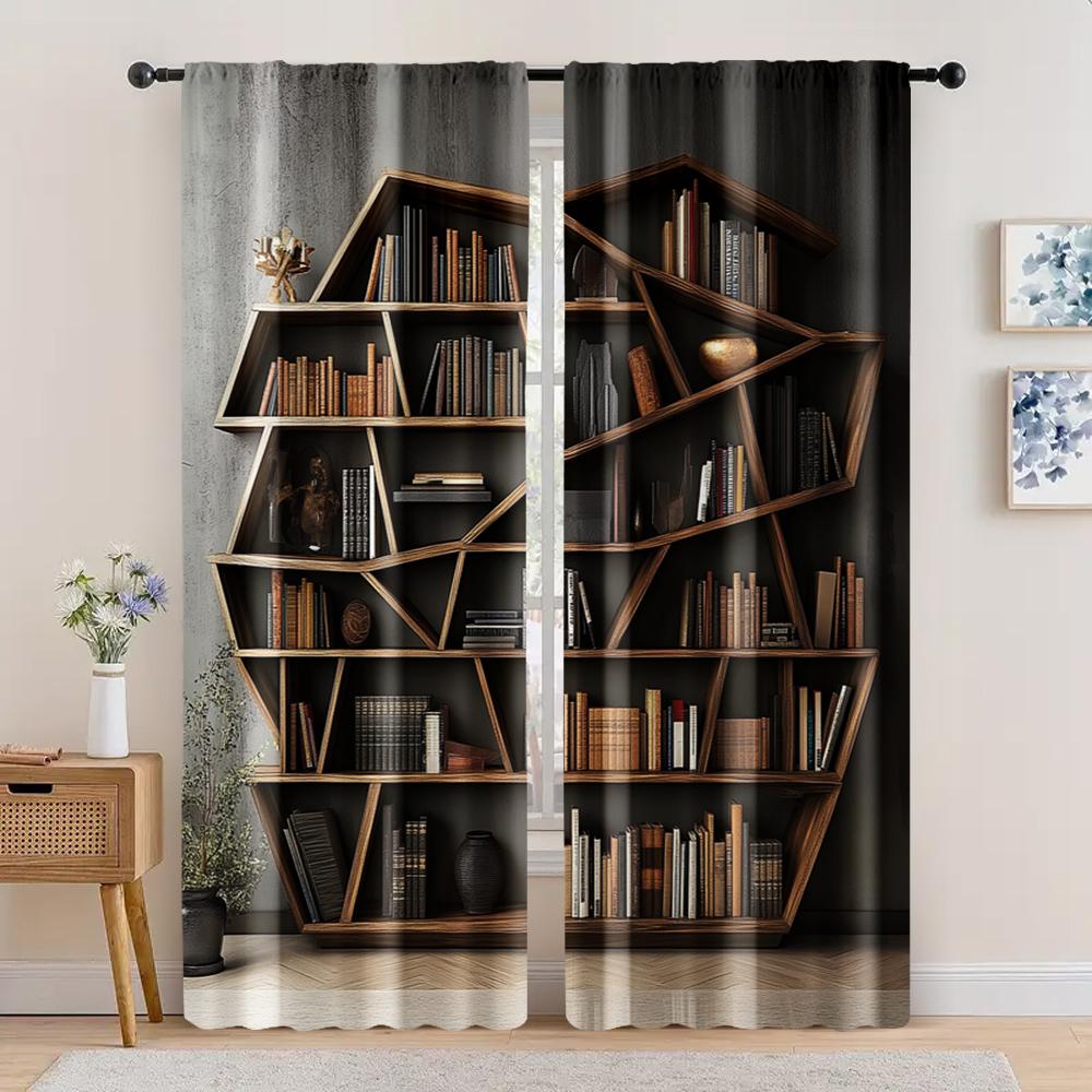 2pc, Scene Curtain Modern Bookshelf Protecting Privacy Holiday Decorations for Room Decor Aesthetic