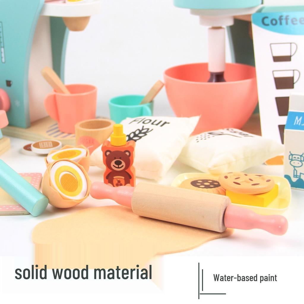 Wooden Play Kitchen Set: Toaster, Mixer, and Coffee Maker Tableware for Kids
