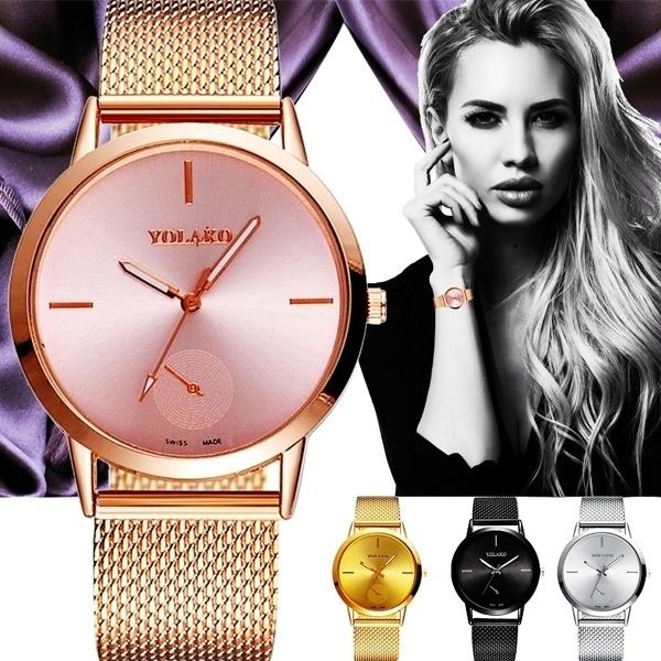 New Fashion Luxury Women Quartz Watch Rose Stainless Steel Mesh Belt Female Clocks Dress W