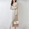 Women Sweater Dress 100% Wool TIDENOVEL U-neck Knit Long Pullover Winter Jumpers Wool Long Dress Female