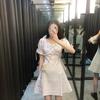 Idyllic floral dress women's spring and summer new Platycodon French blue v-neck bubble sleeve slim dress