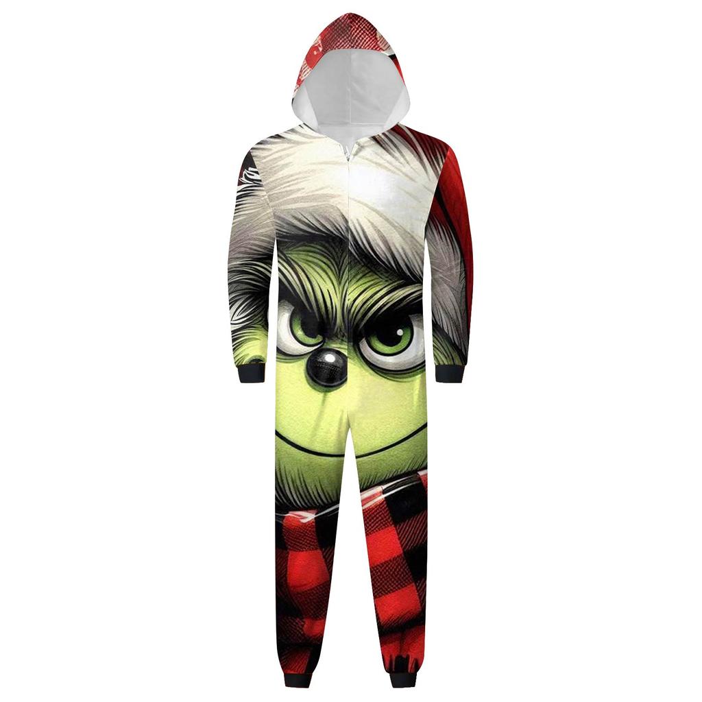 Rodzic-Świąteczny Nadruk Rodzic-Dziecko Kaptur Zapinany na Zamek Jednoczęściowy Domowy