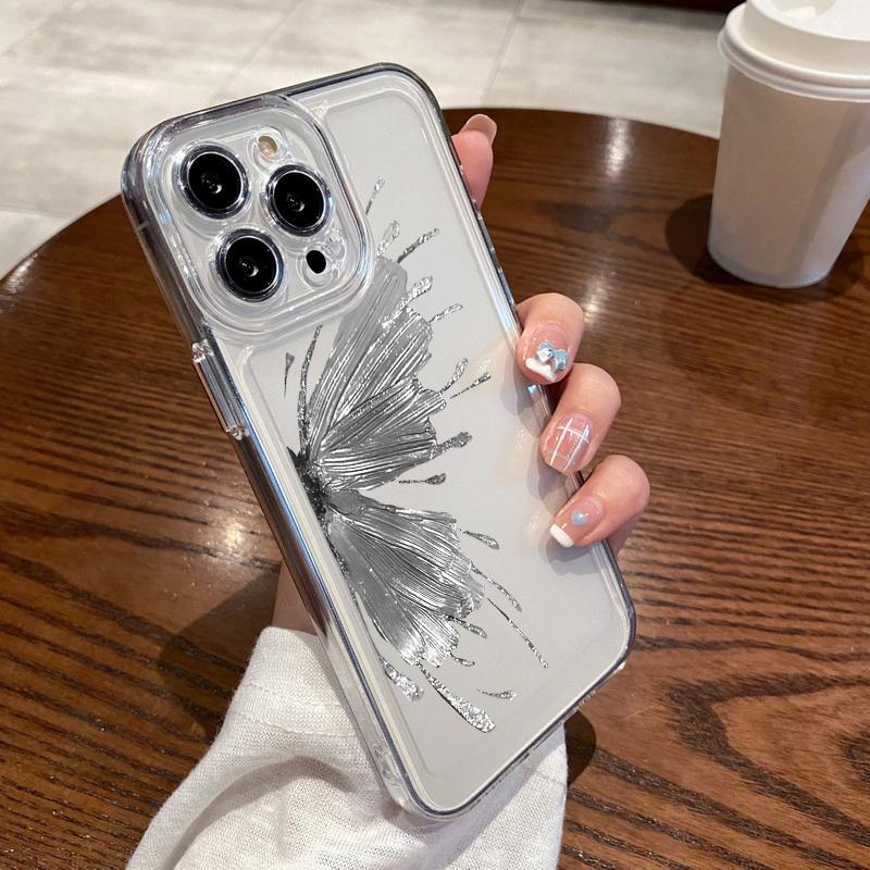 For iPhone 15 Pro Max Case Luxury Gilt Butterfly Clear Silicone Cover For iPhone 14 Pro Max Funda iPhone 13 12 11 16 16E 17 Air