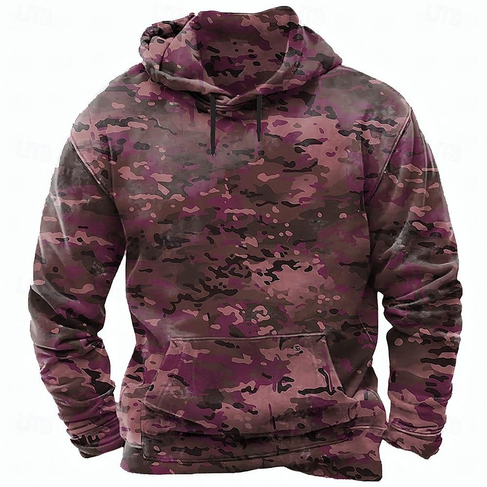 Fall Winter Men's Camo Camouflage 3D Print Hooded Hoodies Sweatshirt Long Sleeve Streetwear Camouflage Pullover Tops