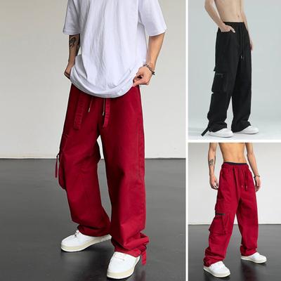 Pánské cargo kalhoty s velkou kapsou Hip Hop styl High Street Široké nohavice Volné Vintage