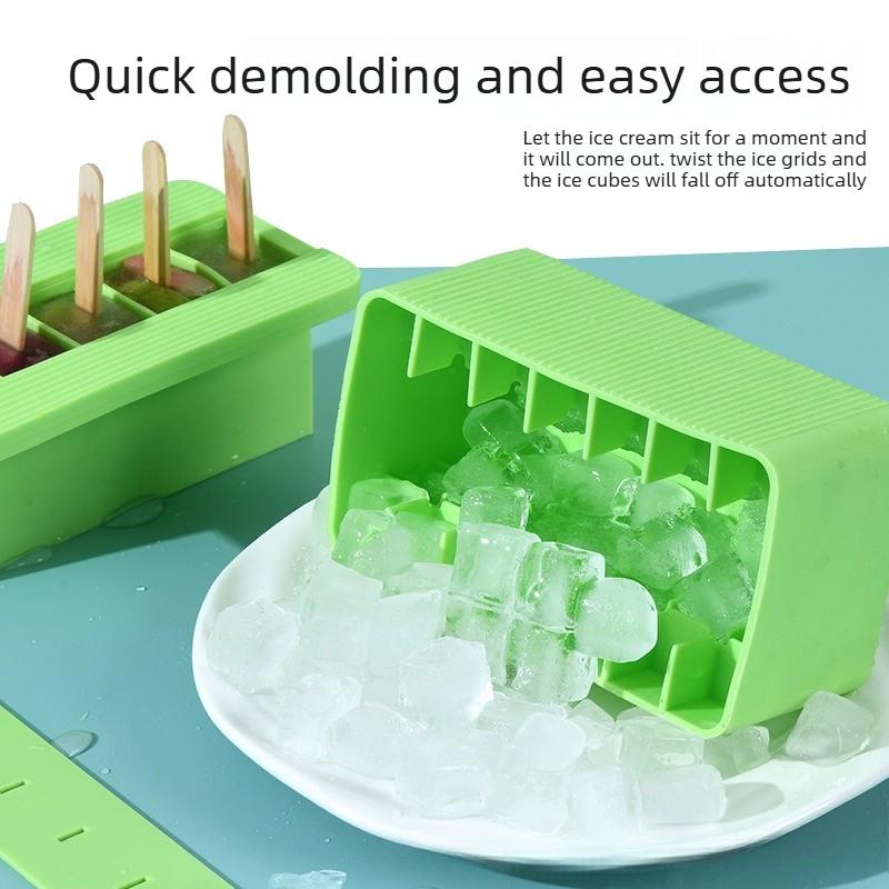 Food Grade Silicone Ice Cube Tray & Popsicle Mold Press-Type Ice Maker Multi-Function Box for Ice Cream