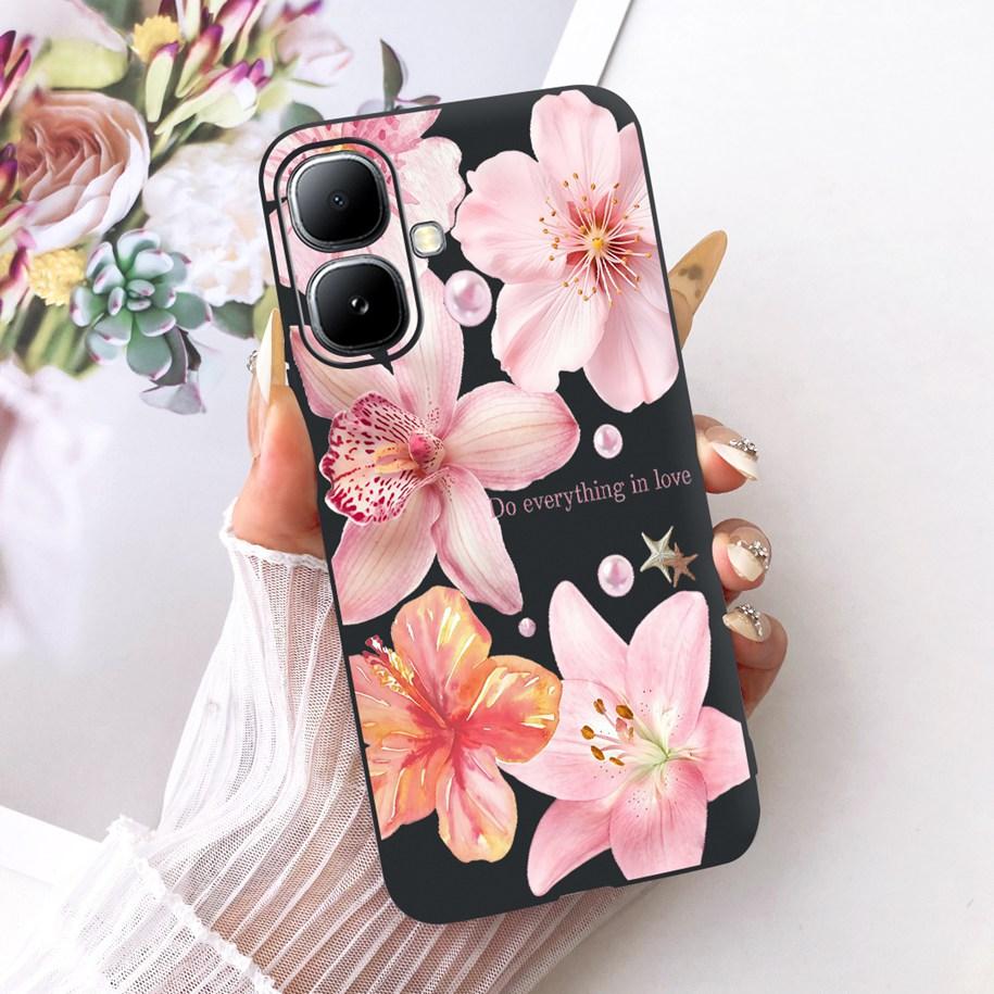 For Infinix Smart 20 4G Case New Fashion Flower Pattern Soft Black Silicone Phone Cover For Infinix Smart 20 Bumper Smart20 Para