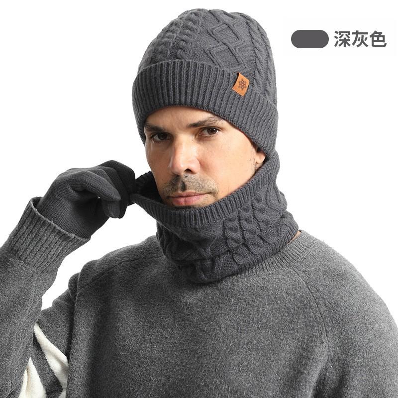 Warm Winter Knit Beanie Set Men Alpaca Wool Hat Scarf Gloves 3-Piece Outdoor Cycling Accessory