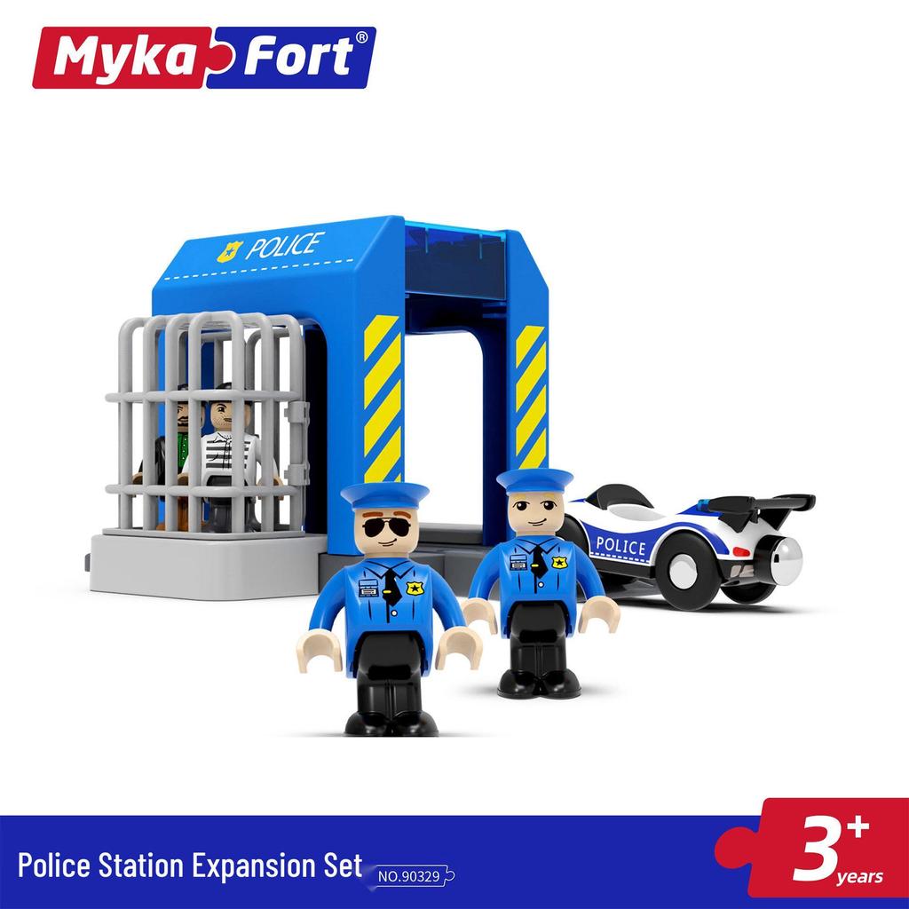 MyCarver Magnetic Police Car Set: Includes Police Officer Figurine, Compatible with Wooden Tracks