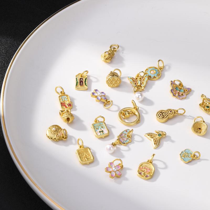 Sand Gold Butterfly Enamel Pendant with Strong Color Retention - DIY Jewelry Accessory