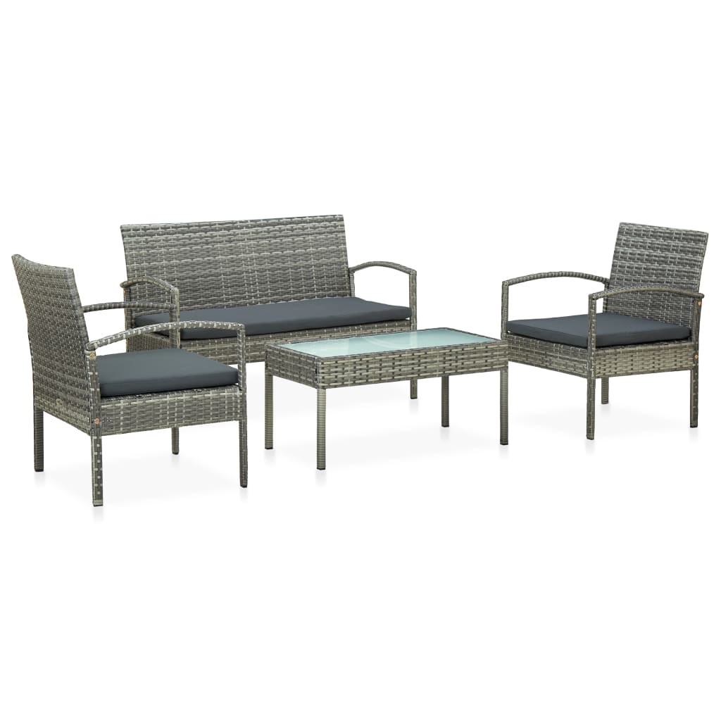 vidaXL 4-tlg. Garten-Lounge-Set mit Auflagen Poly Rattan Grau