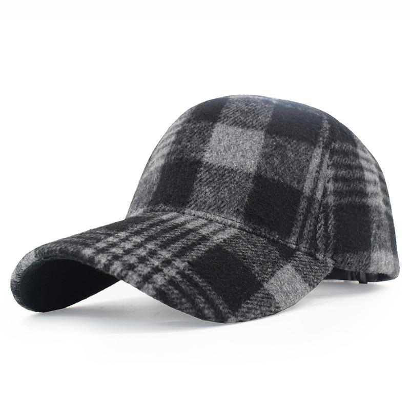 European Plaid Wool Baseball Cap - Unisex Hat with Brim for Men and Women To Keep Warm In Autumn and Winter, New Fashion Velcro