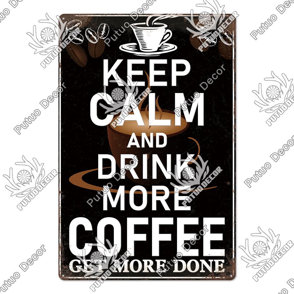 Putuo Decor Coffee Tin Sign Vintage Plaque Metal Plates Shabby Chic Wall Art Poster for Cafe Bar Living Room Home Man Cave Decor