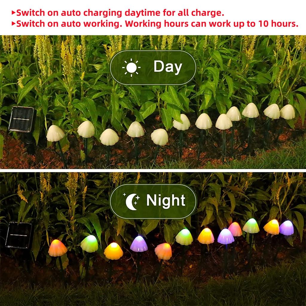 1 Set Mushroom-Shaped Lights Battery/Solar Energy/USB Interface Powered Lights Garden Lawn Waterproof Decor Lamp 3 Light Colors