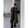 Men's Black Mid-Length Woolen Trench Coat – Autumn/Winter Loose Fit, Thickened Korean Style.
