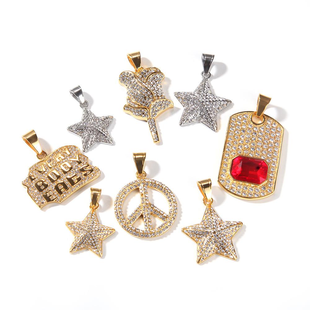 Hip Hop Vintage Retro Stainless Steel Rhinestone Pendant Necklace for Party Nightclub