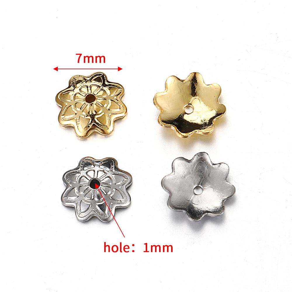 50pcs 7mm Gold Color Stainless Steel Flower Bead Caps for Jewelry Making DIY Components Accessories Beads Base Wholesale