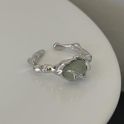 PONYKISS  Sterling Silver Jade Bamboo Joint Opening Rings for Women Minimalist Plant Fine  Trendy Accessories